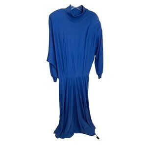 Vintage 80s Hearts Blue Balloon Top A-Line Skirt Mockneck Dress